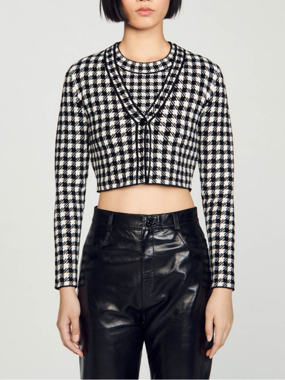 Sandro Black and White Houndstooth Knit Cardigan Sandro Size 2